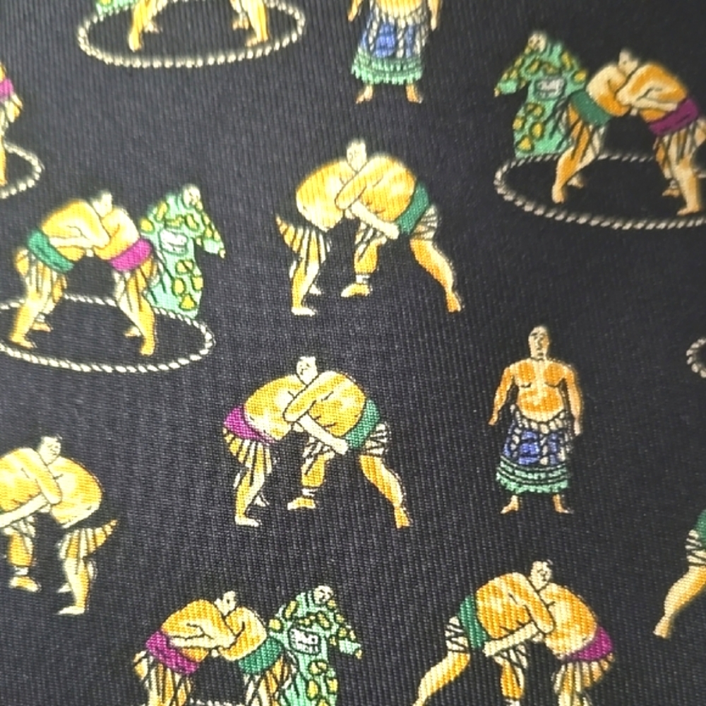 Navy Blue Sumo Wrestler Patterned Tie - Picture 3 of 7